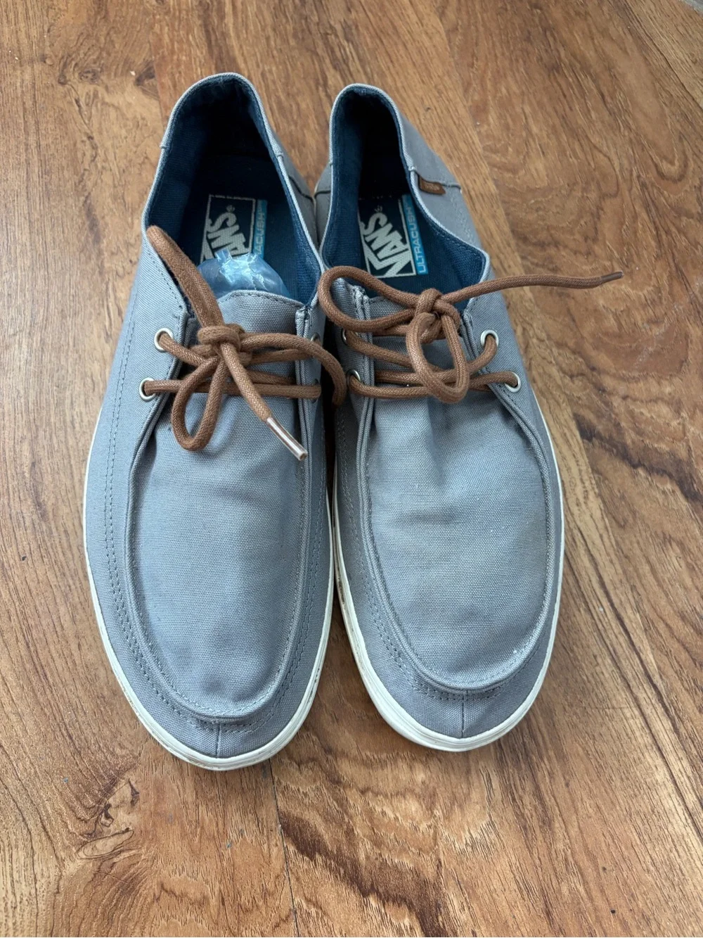 Vans Men's Gray Canvas Boat Shoes with Brown Laces